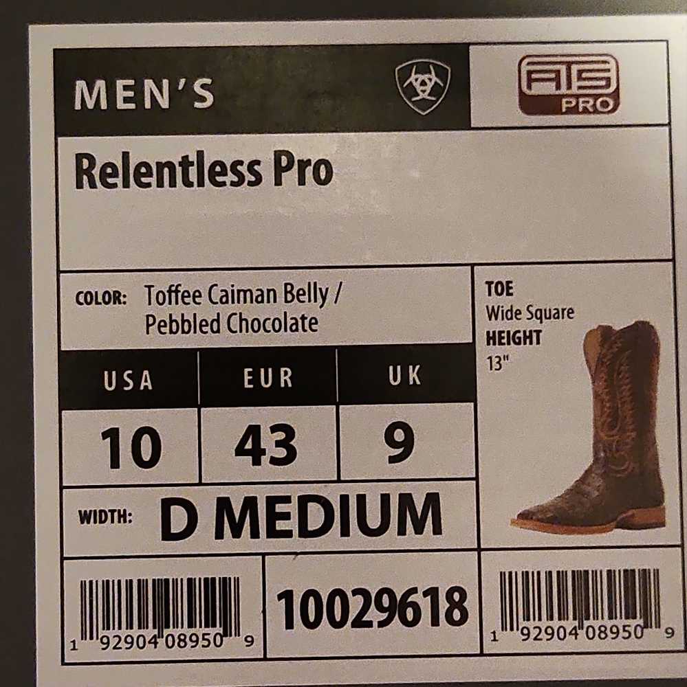 SOLD!! Men's Ariat Toffee Caiman Belly/ Pebbled Chocolate Pro Series Cowboy - Picture 2 of 12
